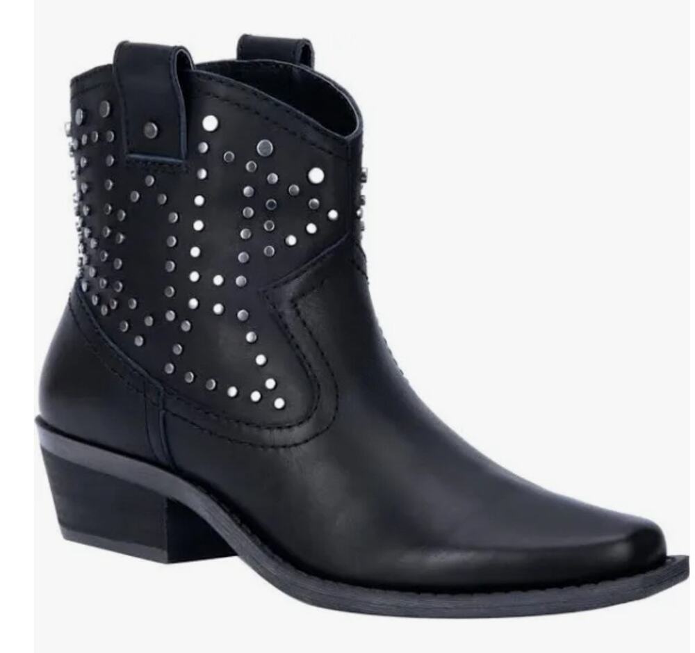 Dingo Women's 5" Dusty Studed Leather Ankle Bootie Black Western Rodeo Sz 8.5